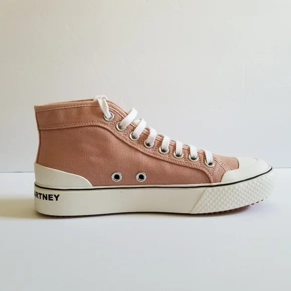 Stella McCartney Cotton Lace Up Sneakers Size 39 White Tan - Picture 4 of 11